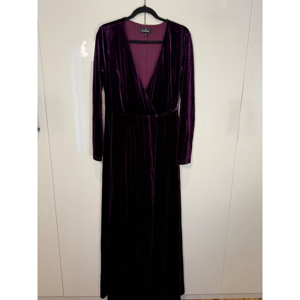 Lulus women's Plum Purple Velvet Size XL Wrap Maxi Dress Long sleeves